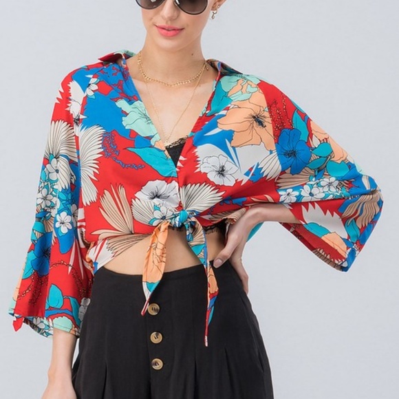 Take Me To The Tropics Red Floral Top - Picture 6 of 8